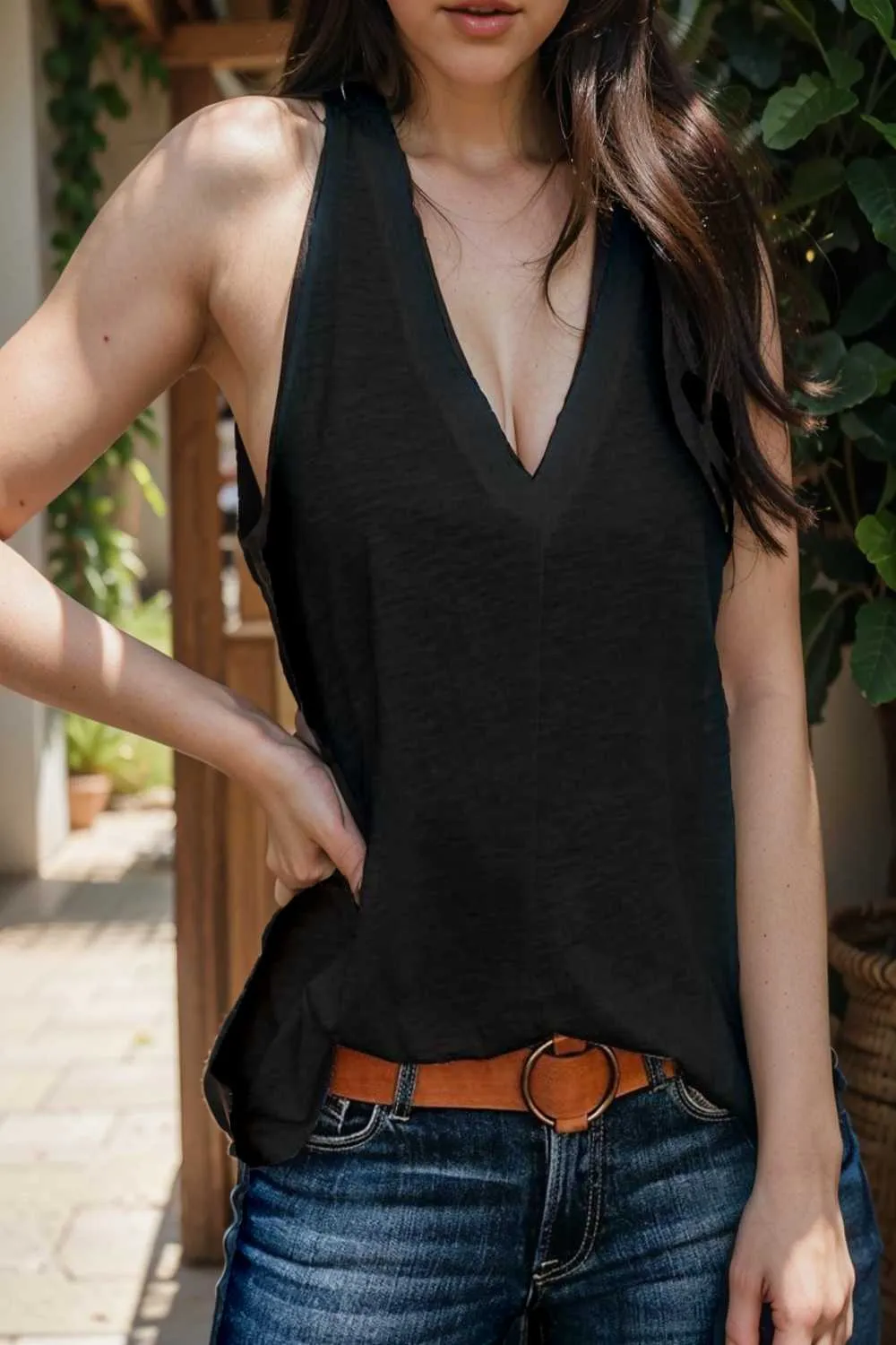 comfort sleeveless v neck tank top in solid colors