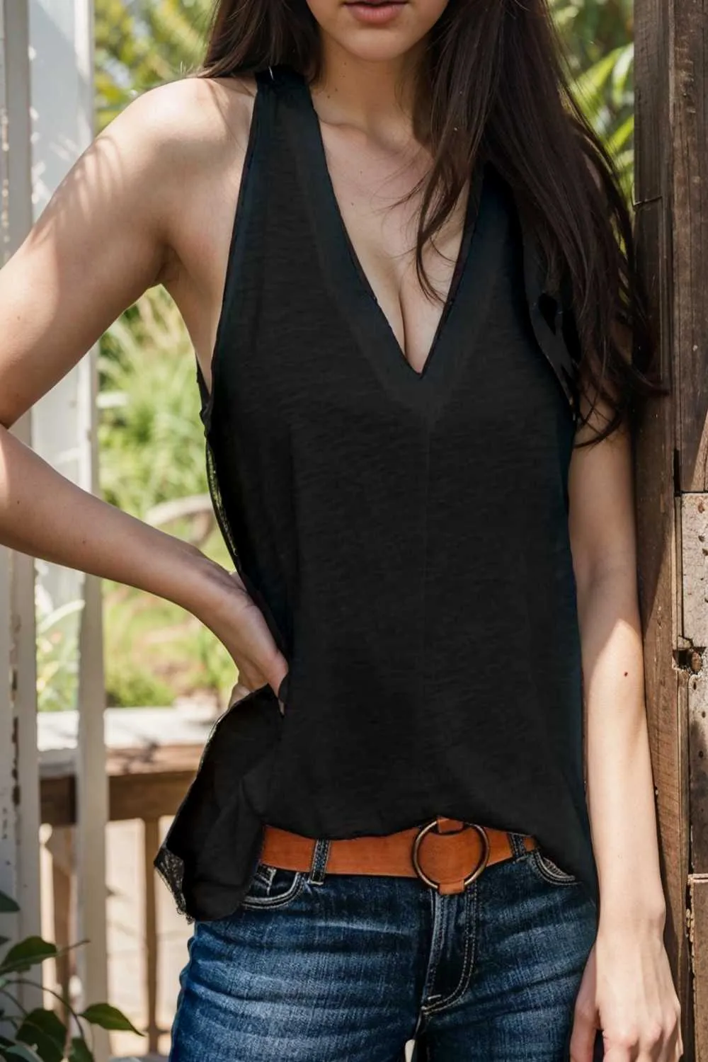 comfort sleeveless v neck tank top in solid colors