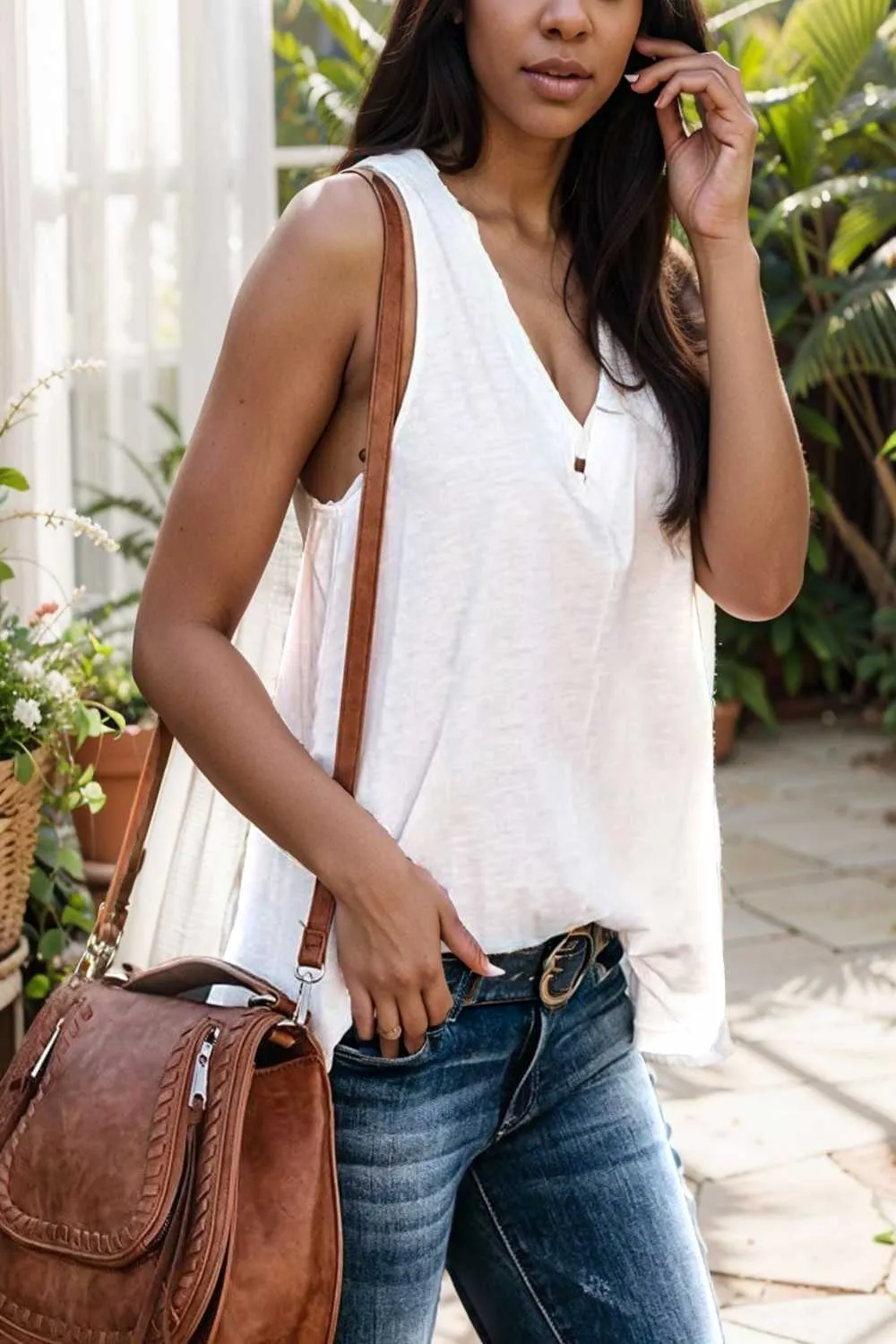 comfort sleeveless v neck tank top in solid colors
