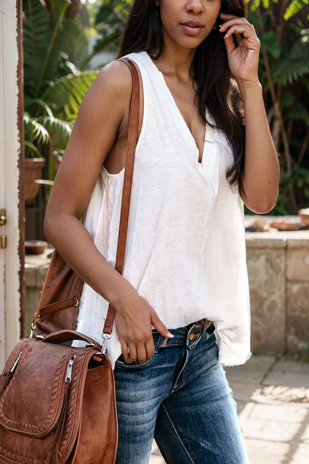 comfort sleeveless v neck tank top in solid colors