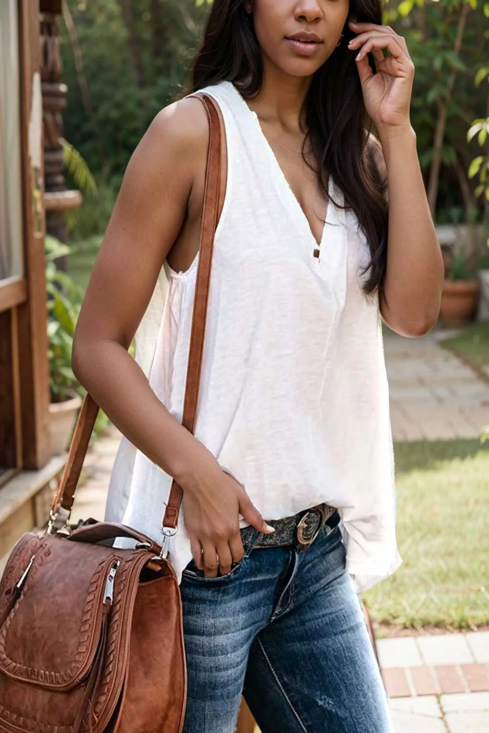 comfort sleeveless v neck tank top in solid colors