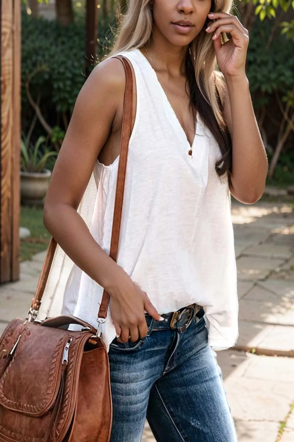 comfort sleeveless v neck tank top in solid colors