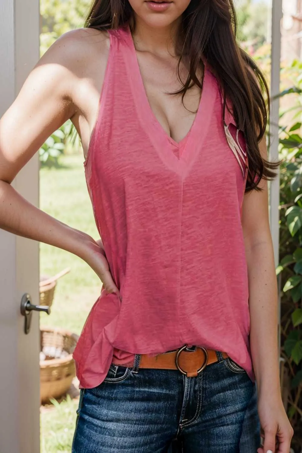 comfort sleeveless v neck tank top in solid colors