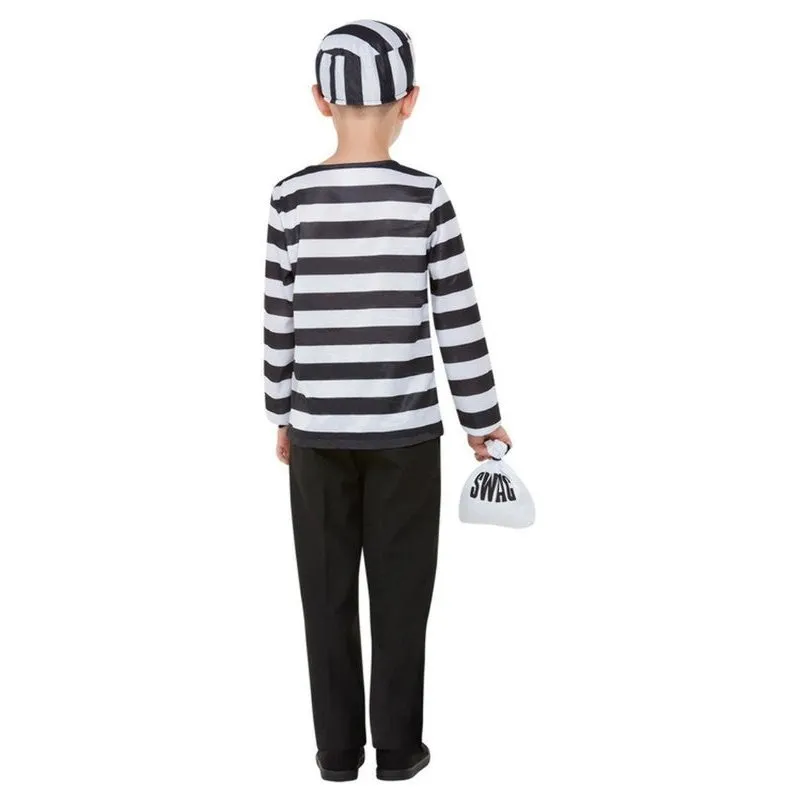 Convict Costume, Black & White, Eyemask, Hat & Swag Bag
