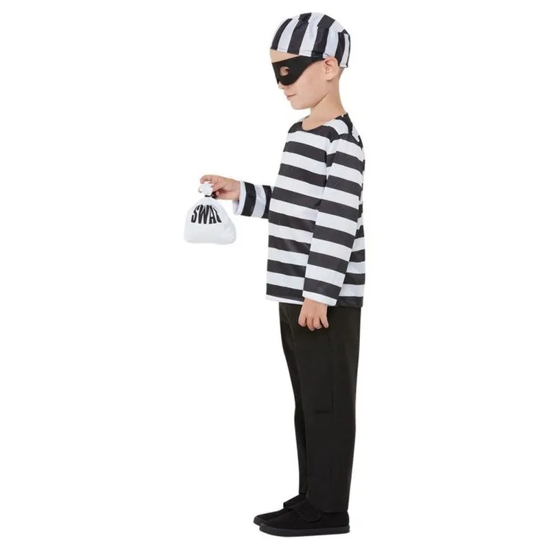 Convict Costume, Black & White, Eyemask, Hat & Swag Bag