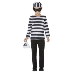Convict Costume, Black & White, Eyemask, Hat & Swag Bag
