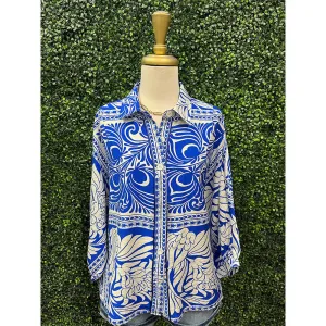 Corina Cobalt  Marble Button Down Top