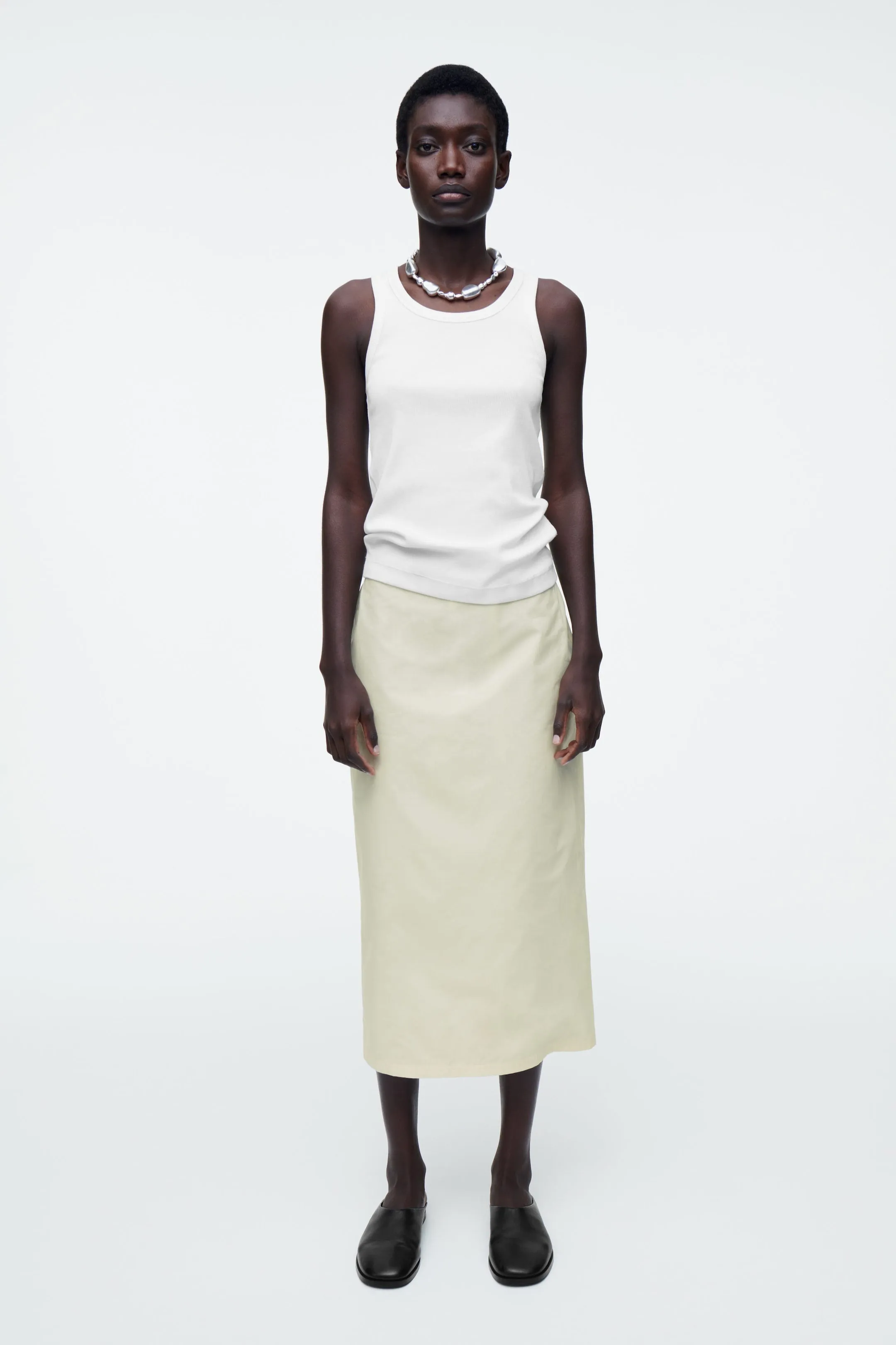Cotton drawstring midi skirt