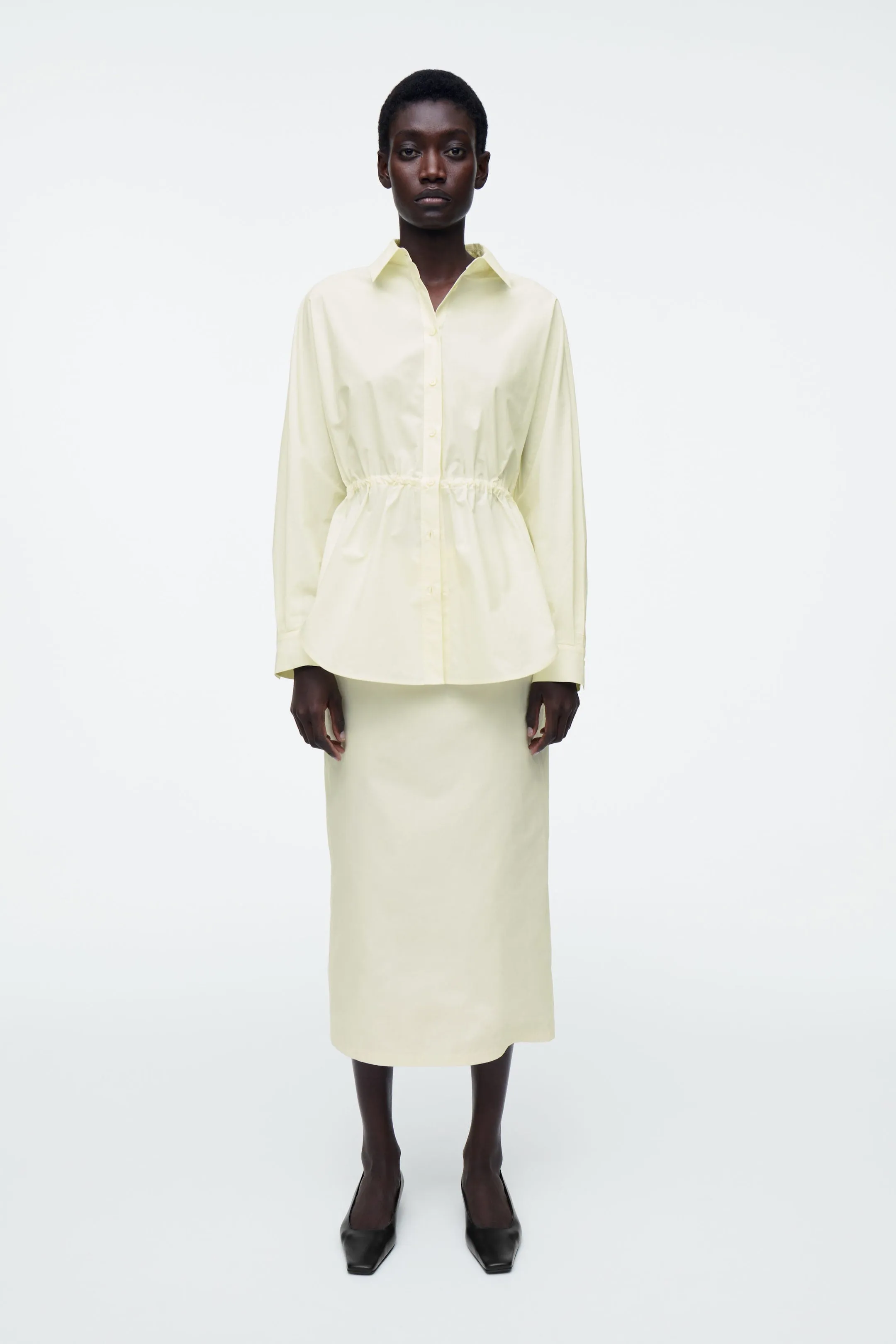 Cotton drawstring midi skirt