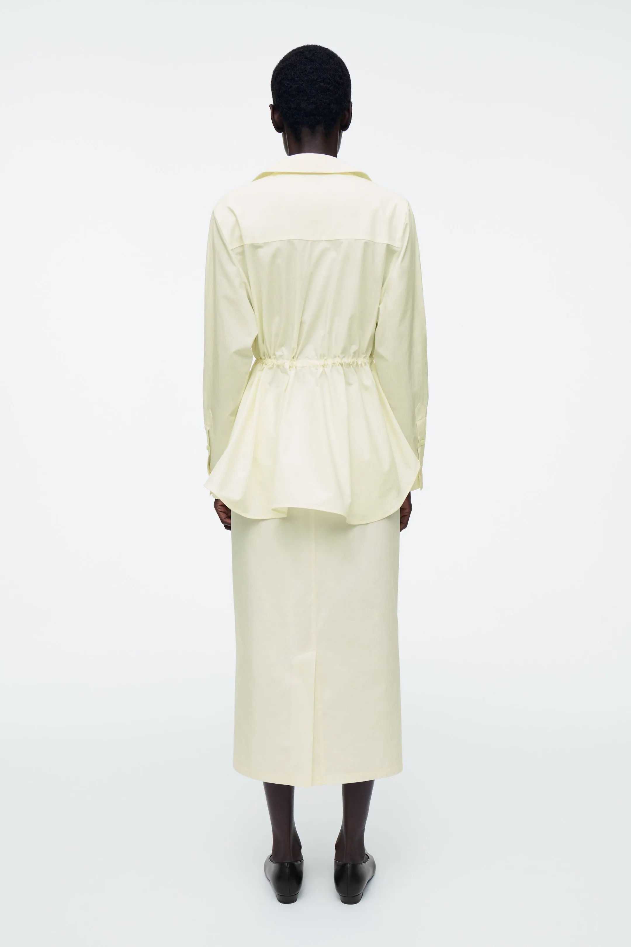 Cotton drawstring midi skirt