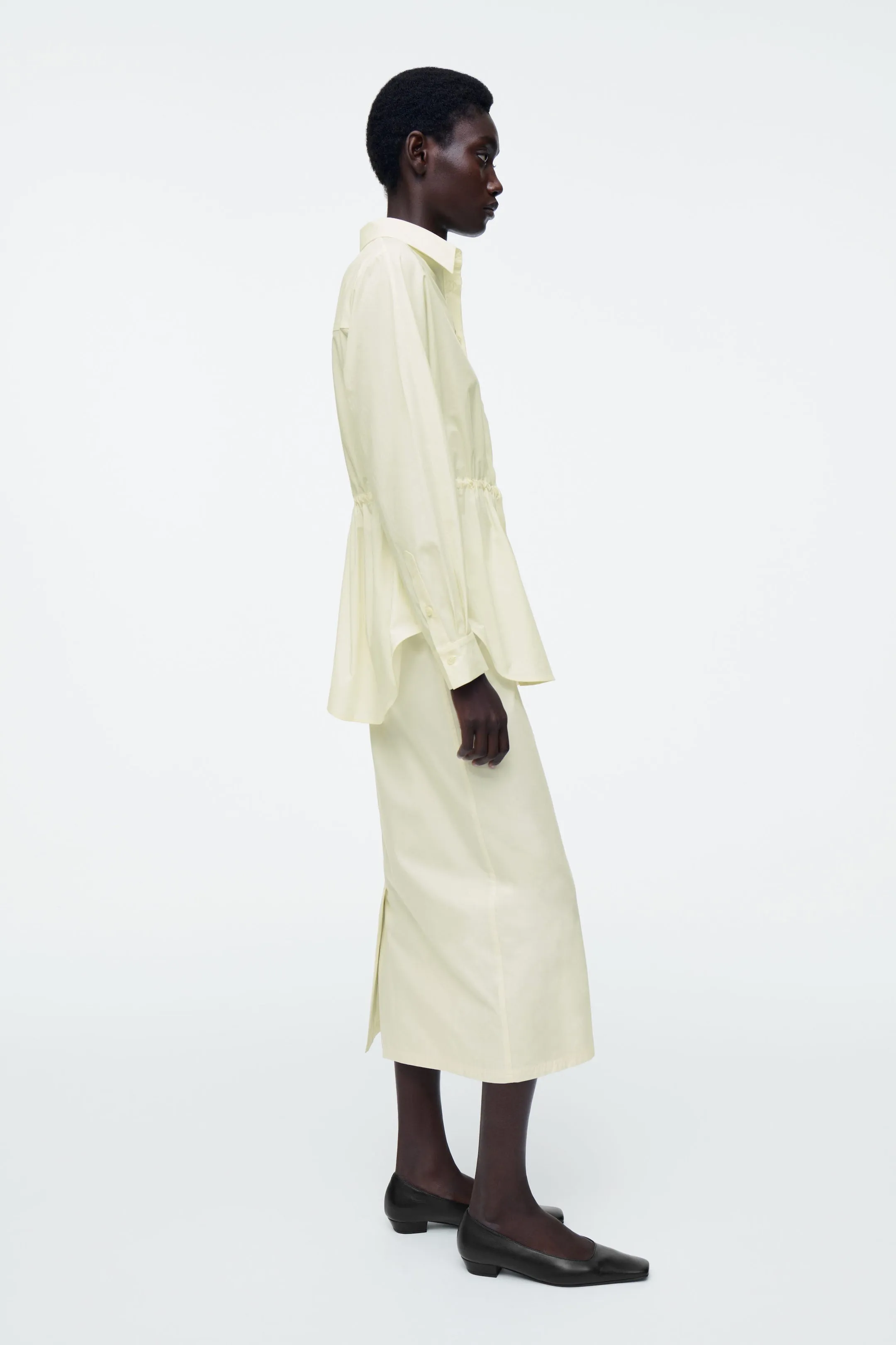 Cotton drawstring midi skirt