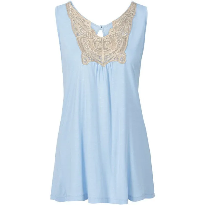 Cozy Women Fashion Lace Collar Stitching Cotton Vest Tops Casual Sleeveless Tank Tops NW