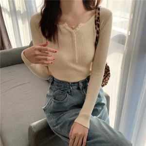 Cream Button Down Flat Knit Top