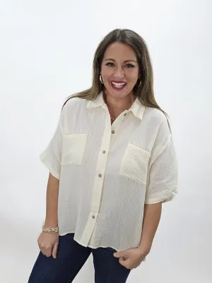 CREAM OVERSIZED BUTTON DOWN COTTON GAUZE TOP