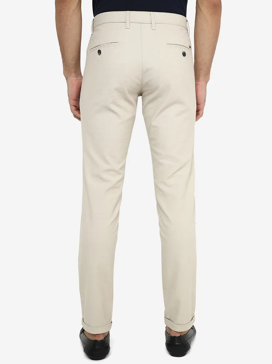 Cream Solid Neo Fit Casual Trouser | Greenfibre