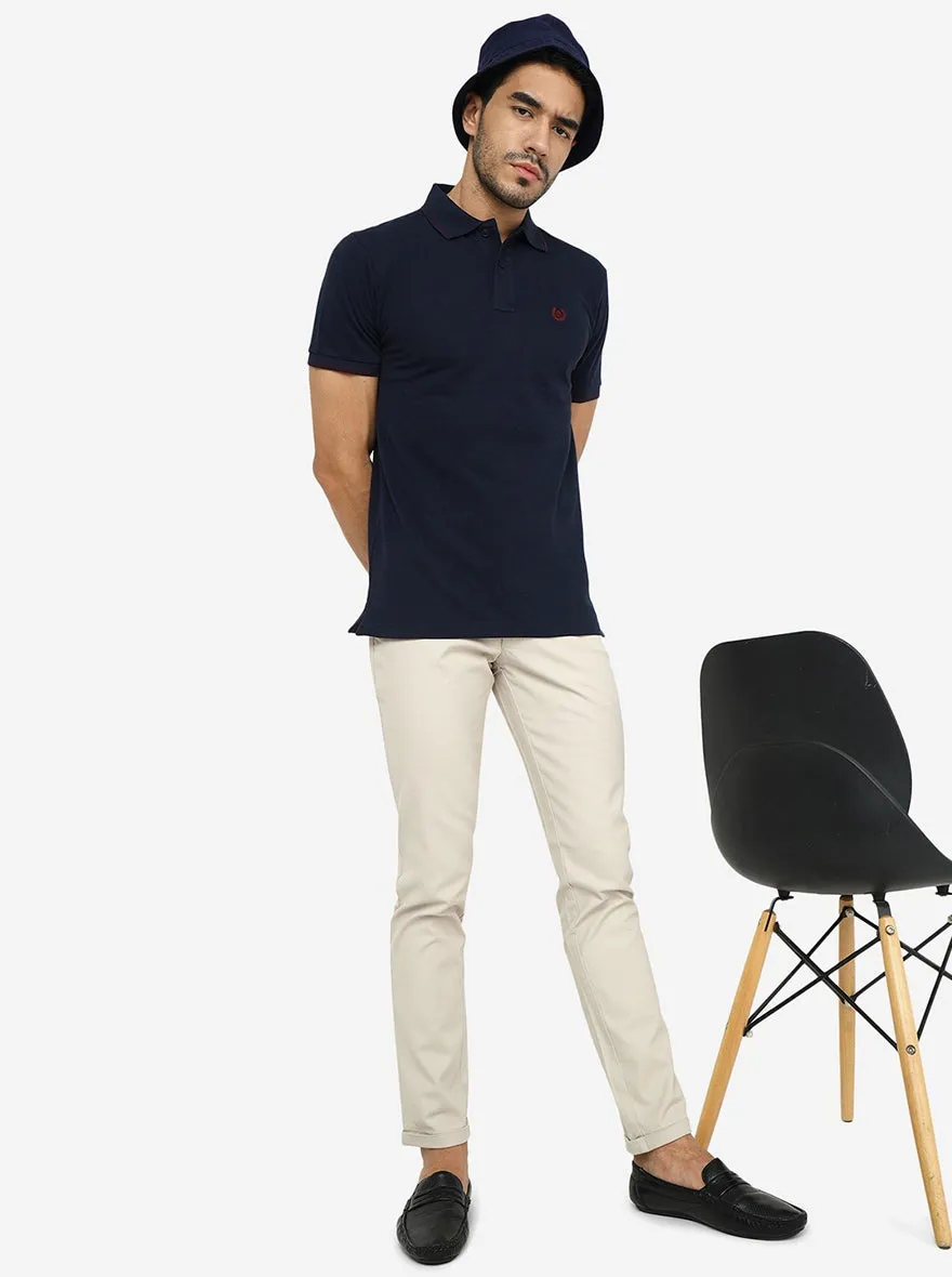 Cream Solid Neo Fit Casual Trouser | Greenfibre