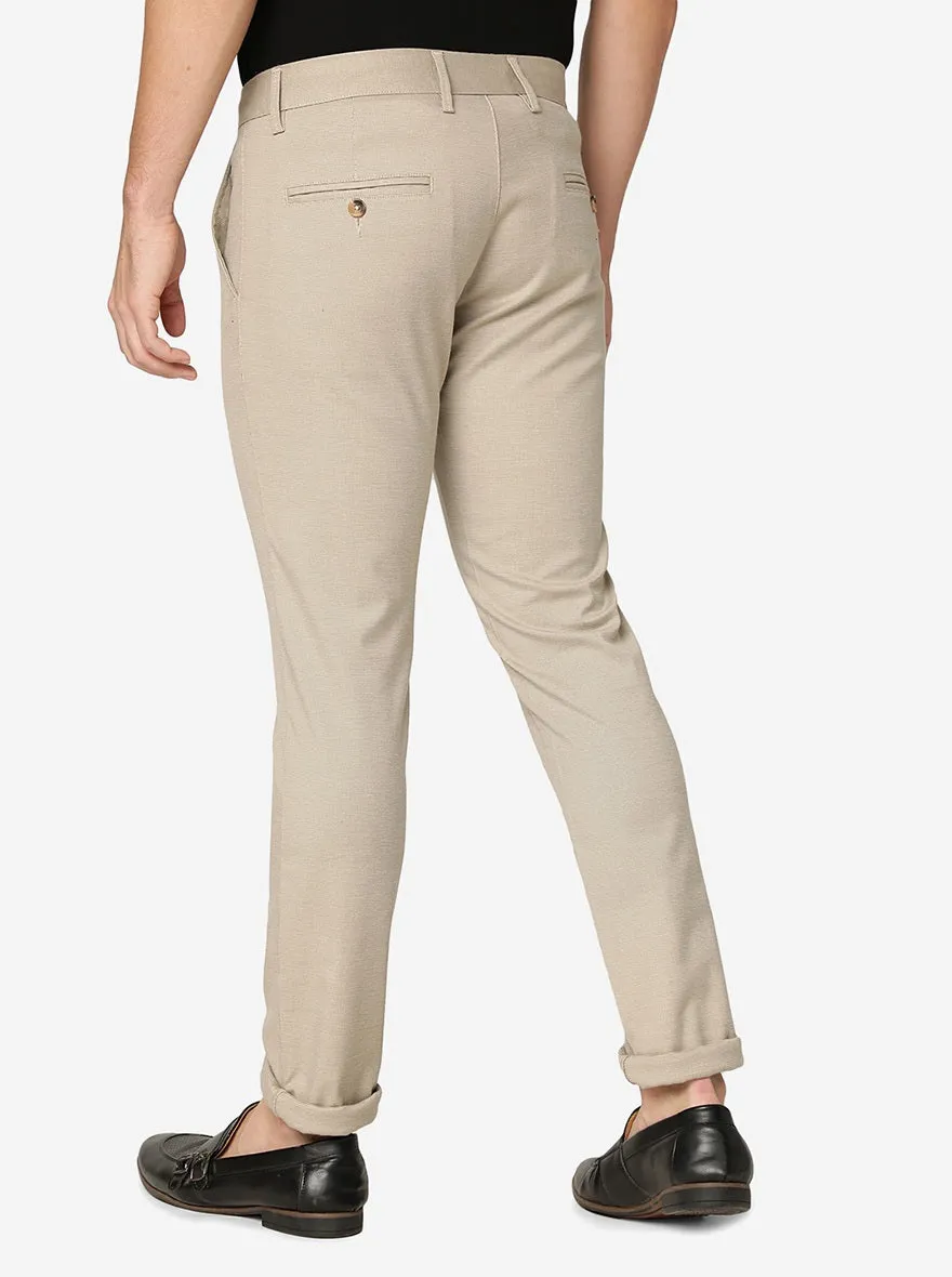 Cream Solid Super Slim Fit Casual Trouser | Greenfibre