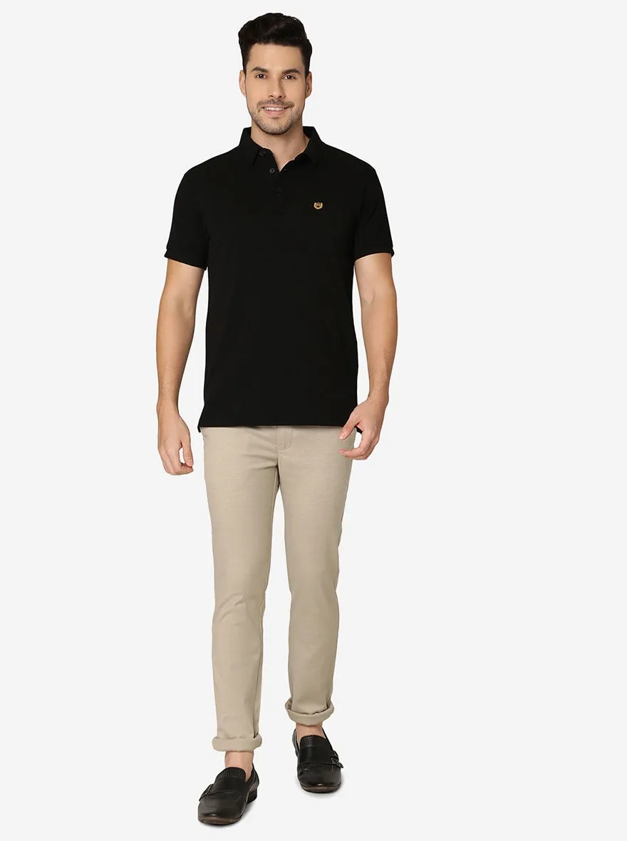 Cream Solid Super Slim Fit Casual Trouser | Greenfibre