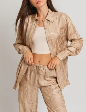 Crinkle Button Down Tie Waist Top