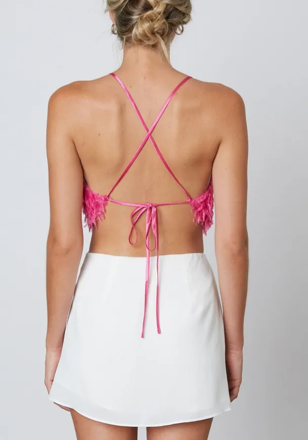 Cross Tie Back Feather Crop Top
