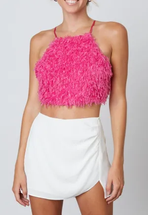 Cross Tie Back Feather Crop Top
