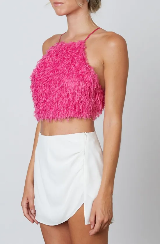 Cross Tie Back Feather Crop Top