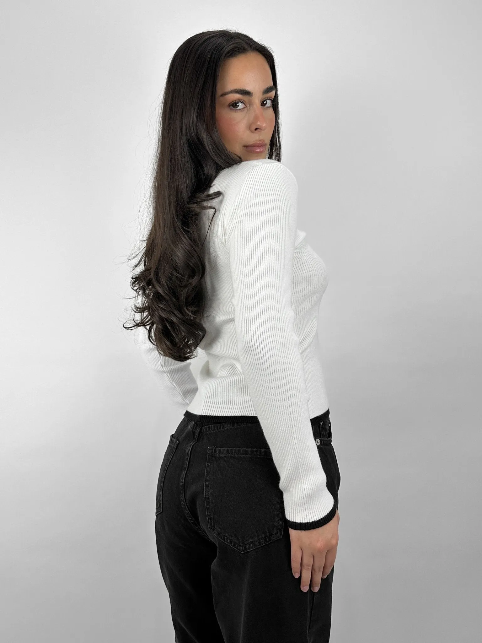 Curved Contrast Button Down Cardigan