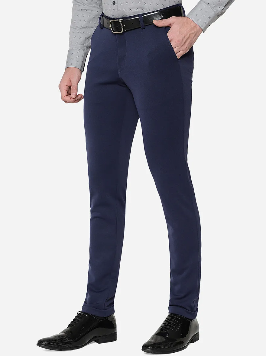 Dark Blue Solid Slim Fit Formal Trouser | JB Studio