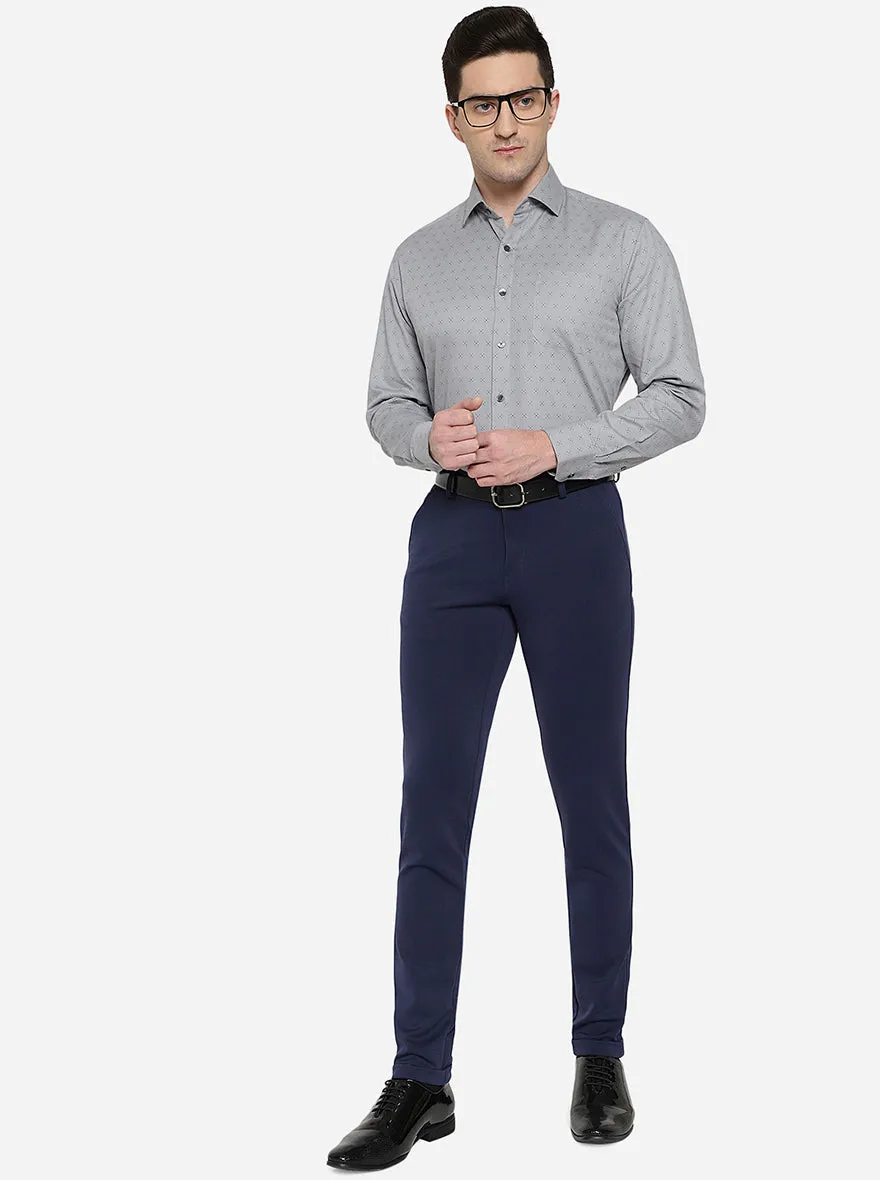Dark Blue Solid Slim Fit Formal Trouser | JB Studio