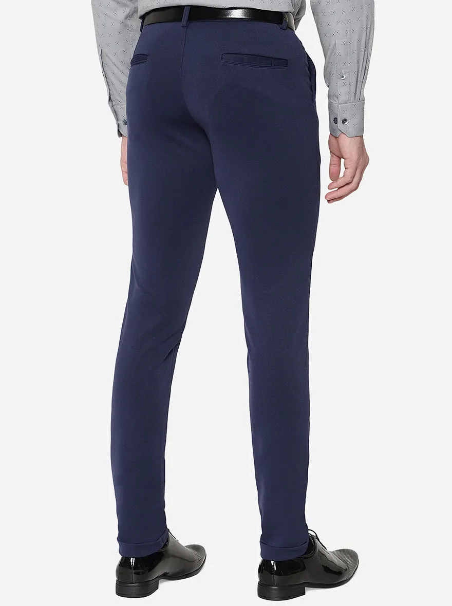 Dark Blue Solid Slim Fit Formal Trouser | JB Studio