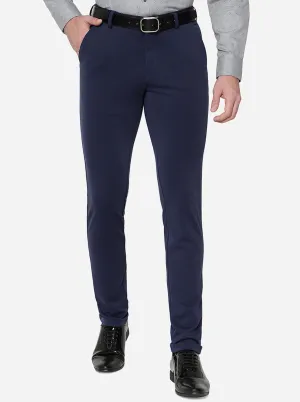 Dark Blue Solid Slim Fit Formal Trouser | JB Studio