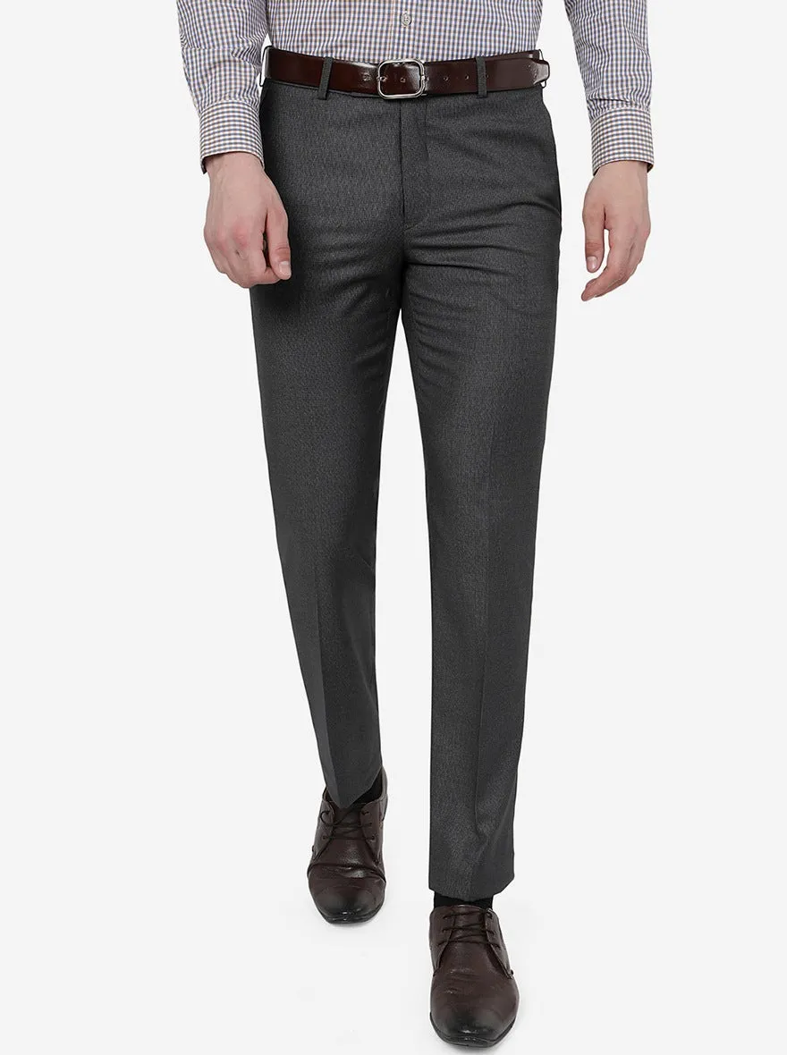 Dark Grey Solid Slim Fit Formal Trouser | Metal