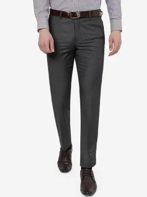 Dark Grey Solid Slim Fit Formal Trouser | Metal
