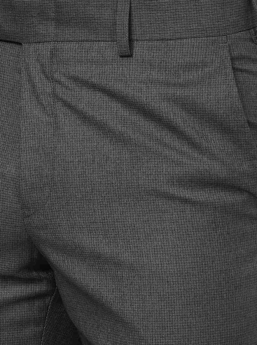 Dark Grey Solid Slim Fit Formal Trouser | Metal