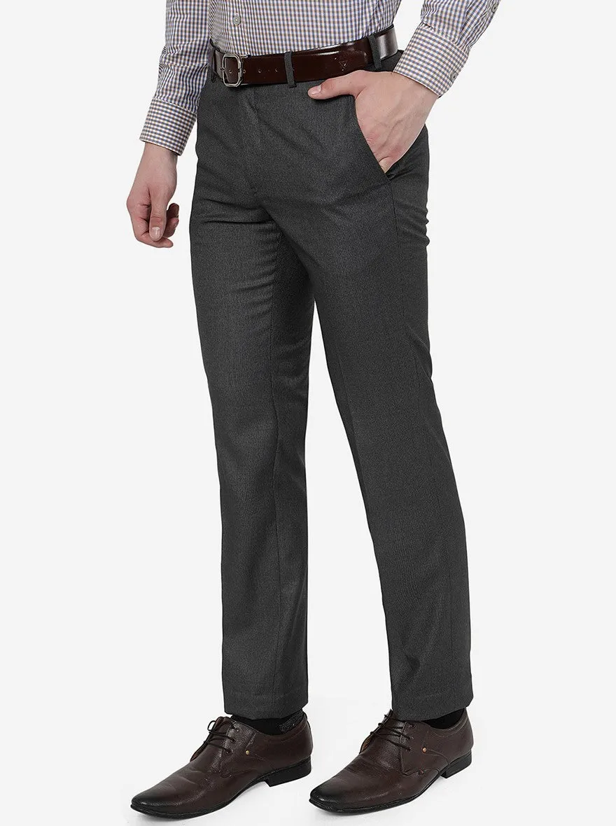 Dark Grey Solid Slim Fit Formal Trouser | Metal