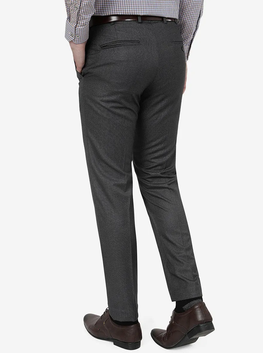 Dark Grey Solid Slim Fit Formal Trouser | Metal