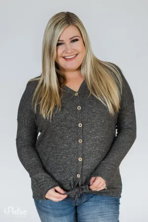 Dearly Loved Button Down Top- Charcoal