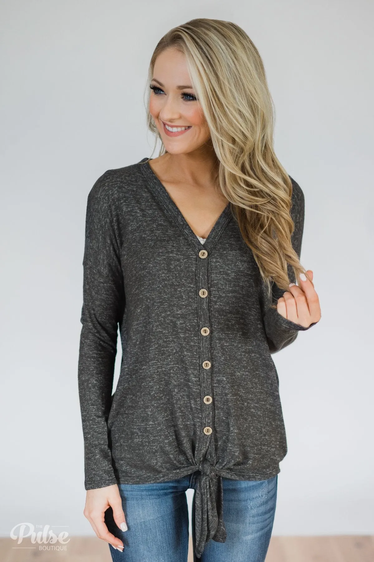 Dearly Loved Button Down Top- Charcoal