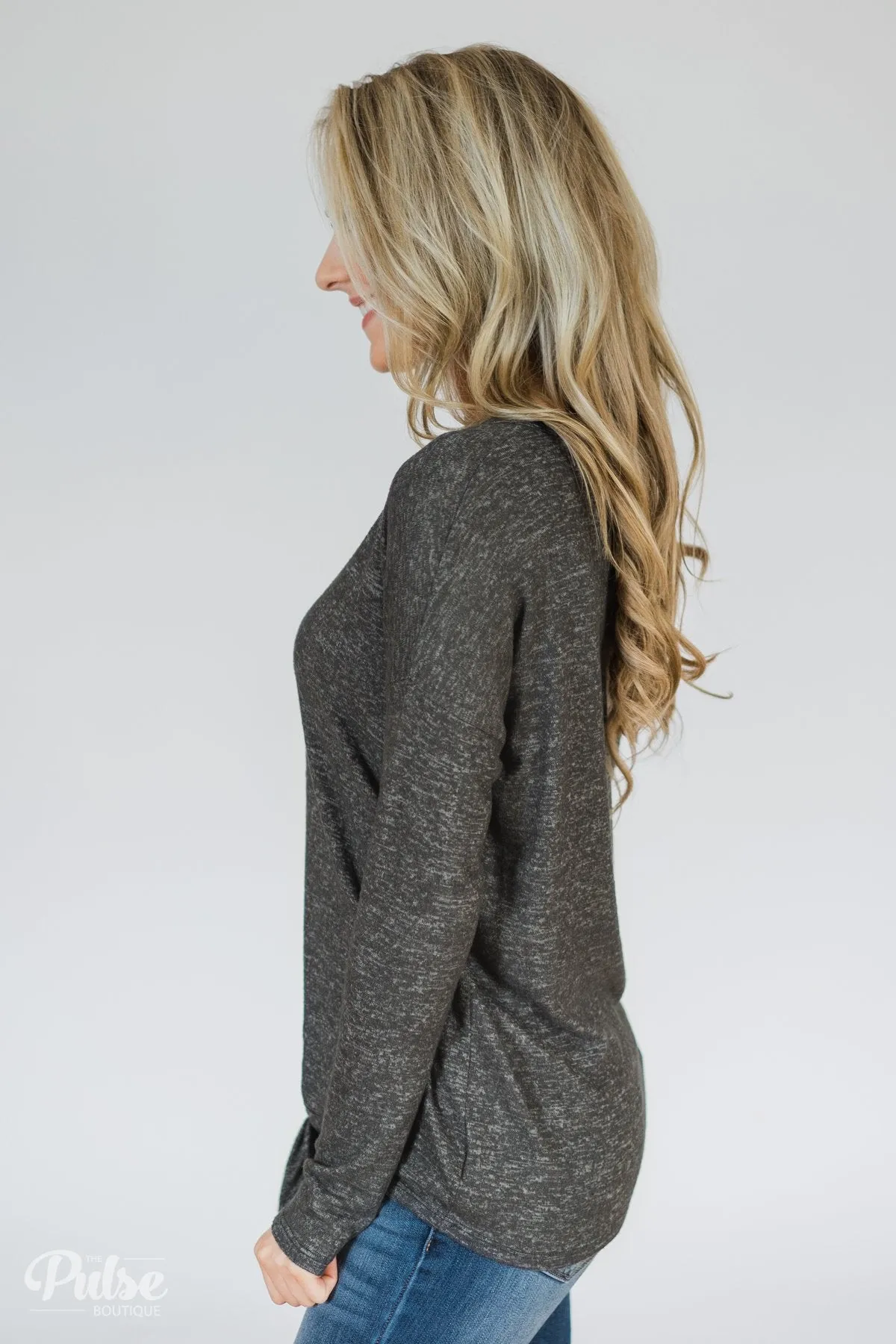 Dearly Loved Button Down Top- Charcoal
