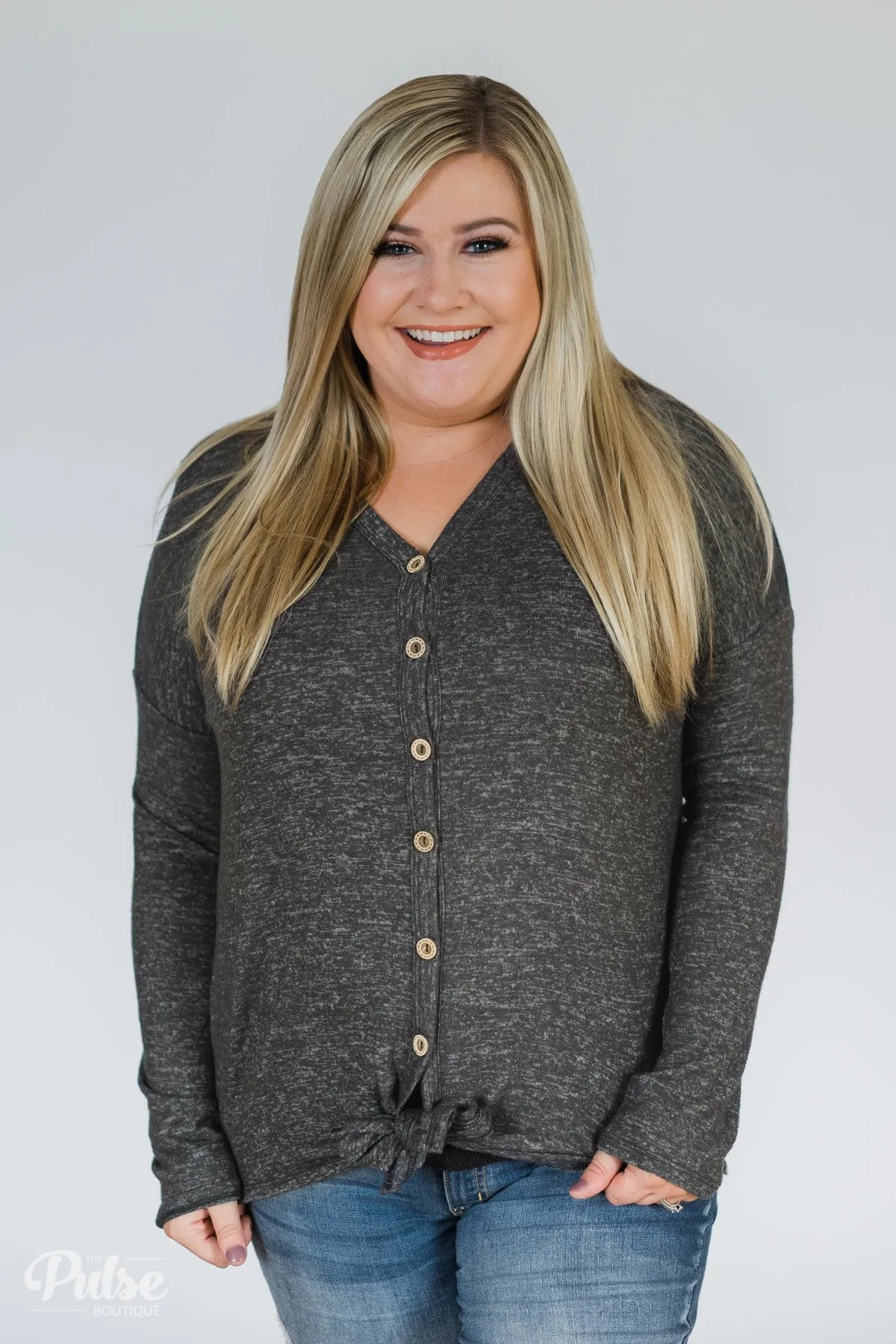 Dearly Loved Button Down Top- Charcoal