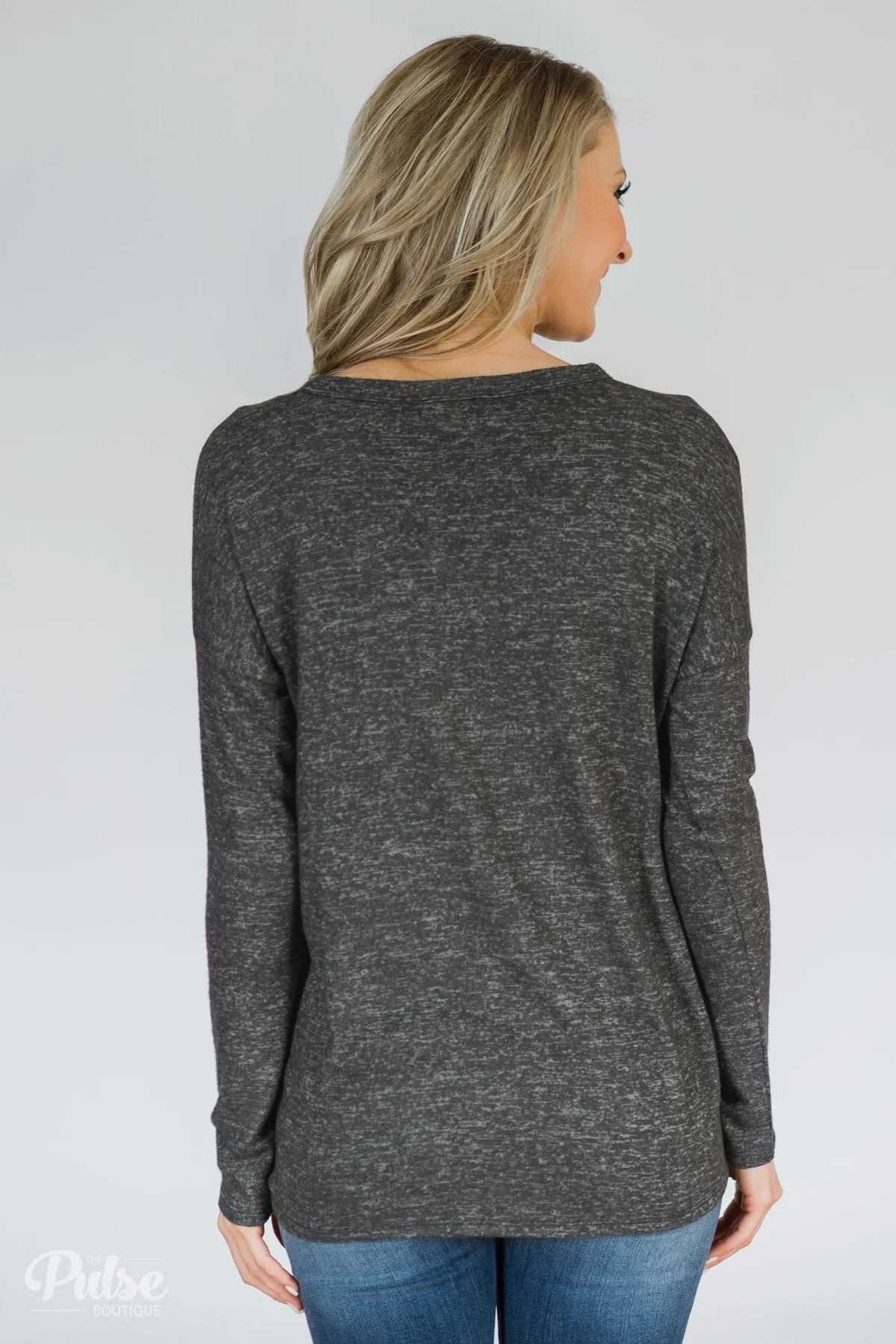 Dearly Loved Button Down Top- Charcoal