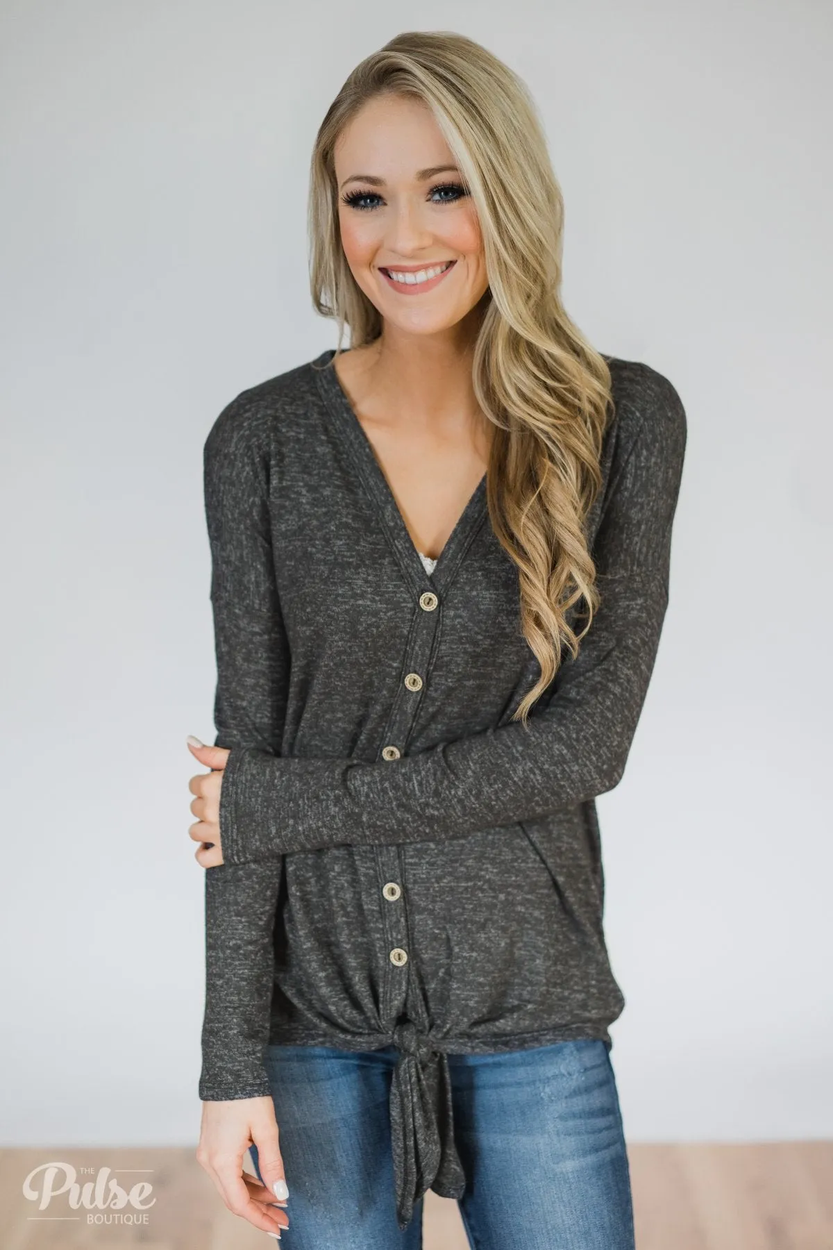 Dearly Loved Button Down Top- Charcoal