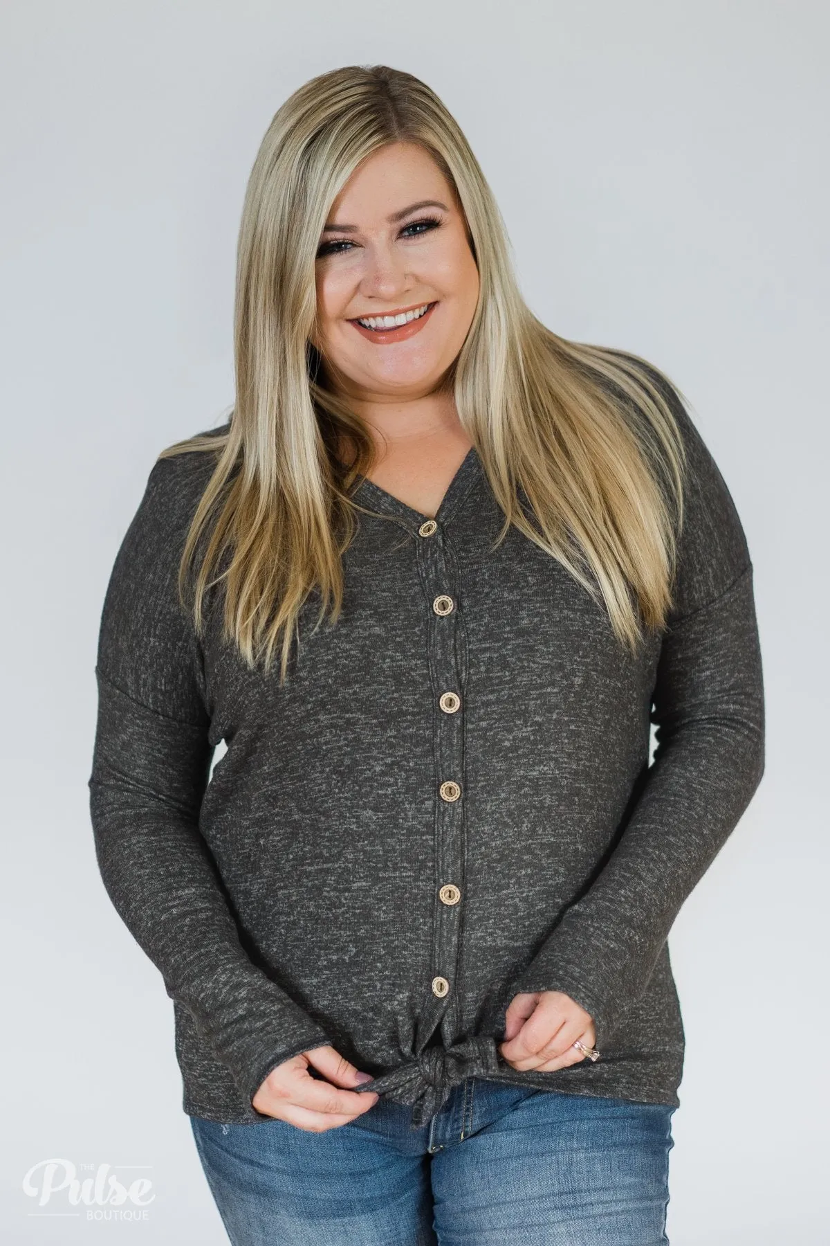 Dearly Loved Button Down Top- Charcoal