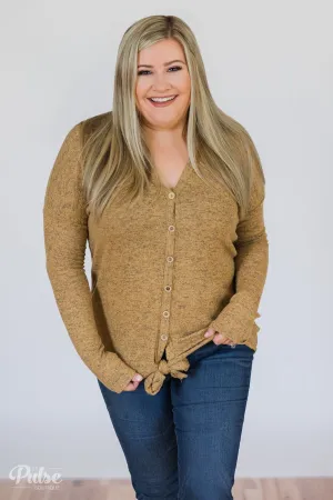 Dearly Loved Button Down Top- Heathered Mustard