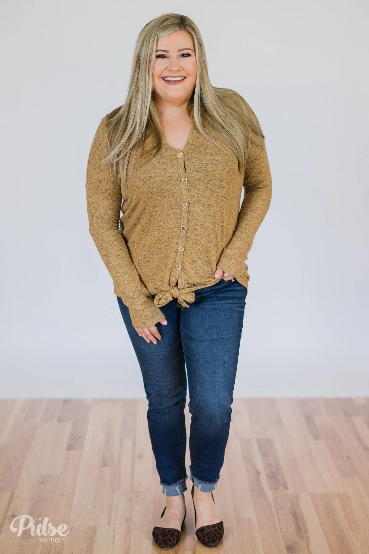 Dearly Loved Button Down Top- Heathered Mustard
