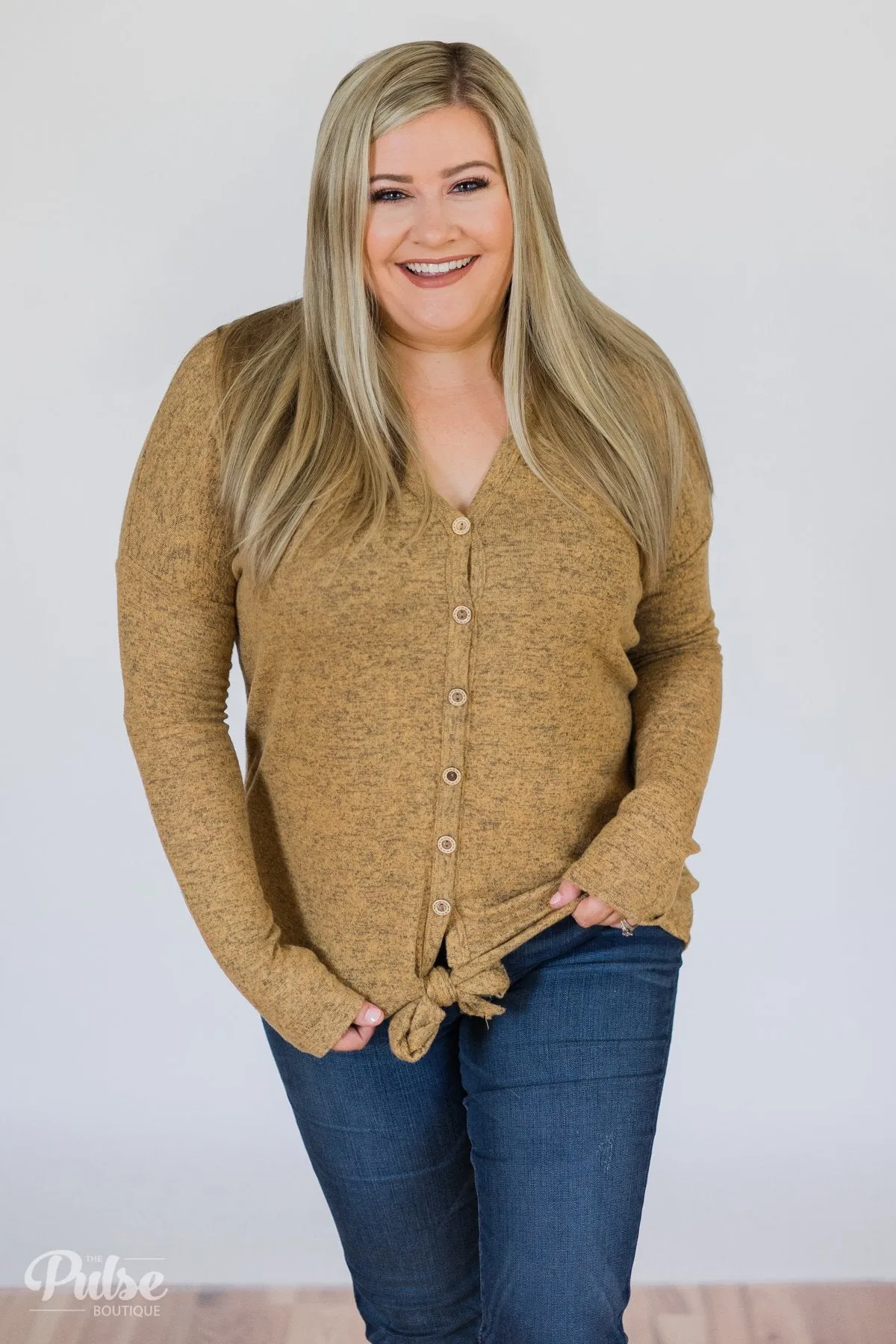 Dearly Loved Button Down Top- Heathered Mustard