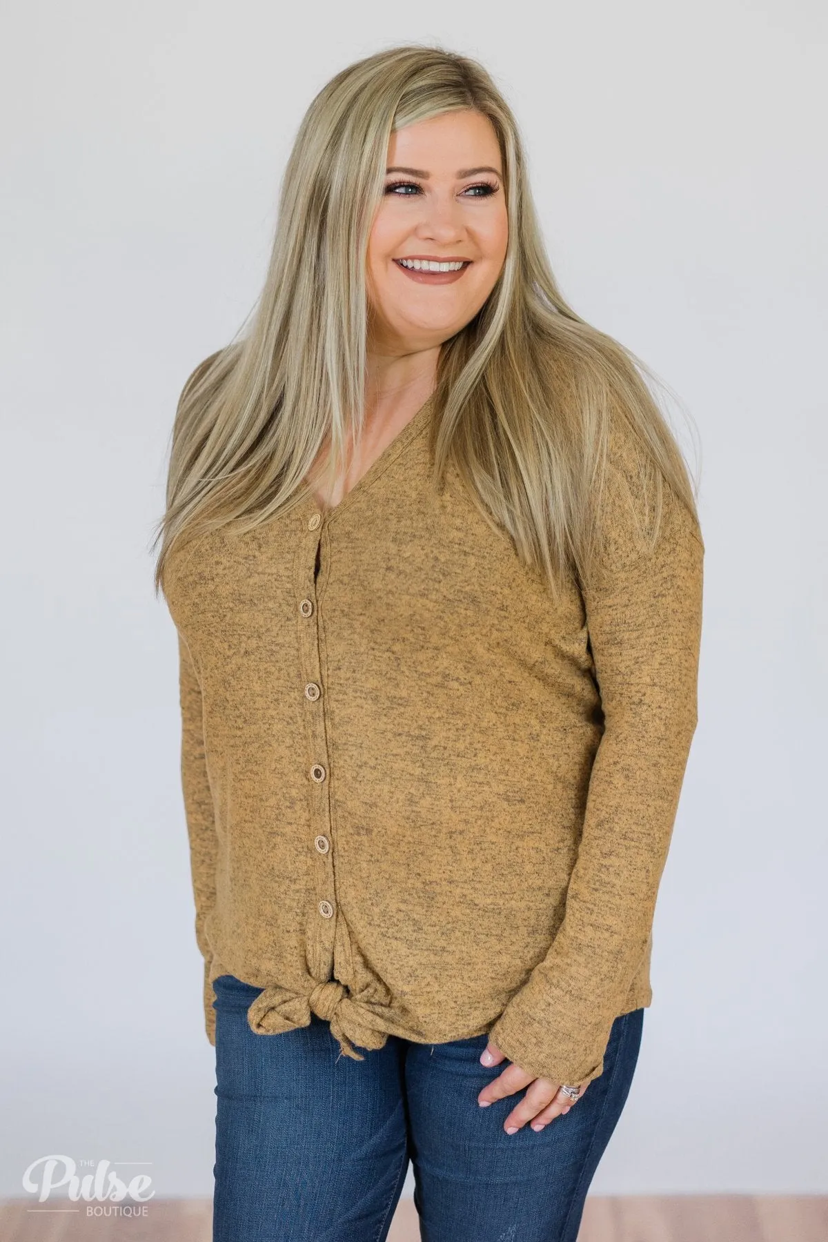 Dearly Loved Button Down Top- Heathered Mustard