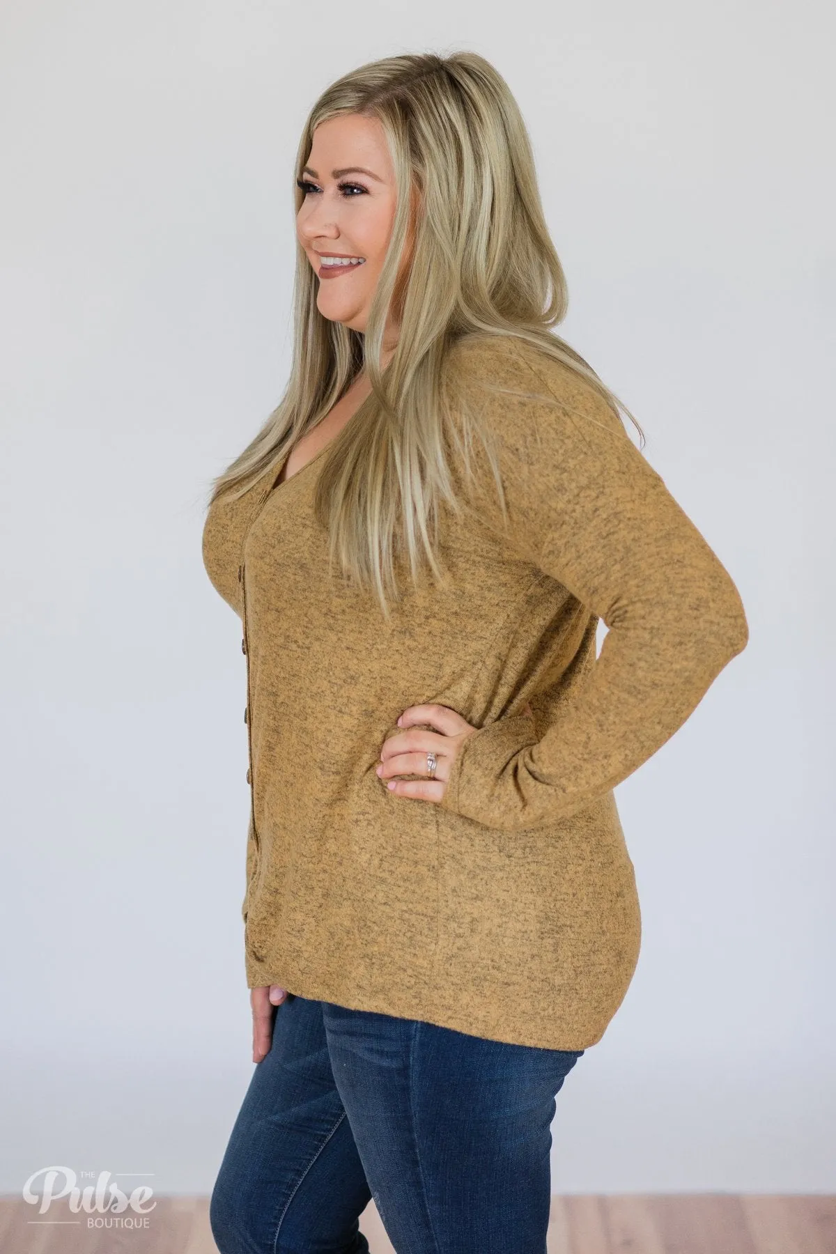 Dearly Loved Button Down Top- Heathered Mustard