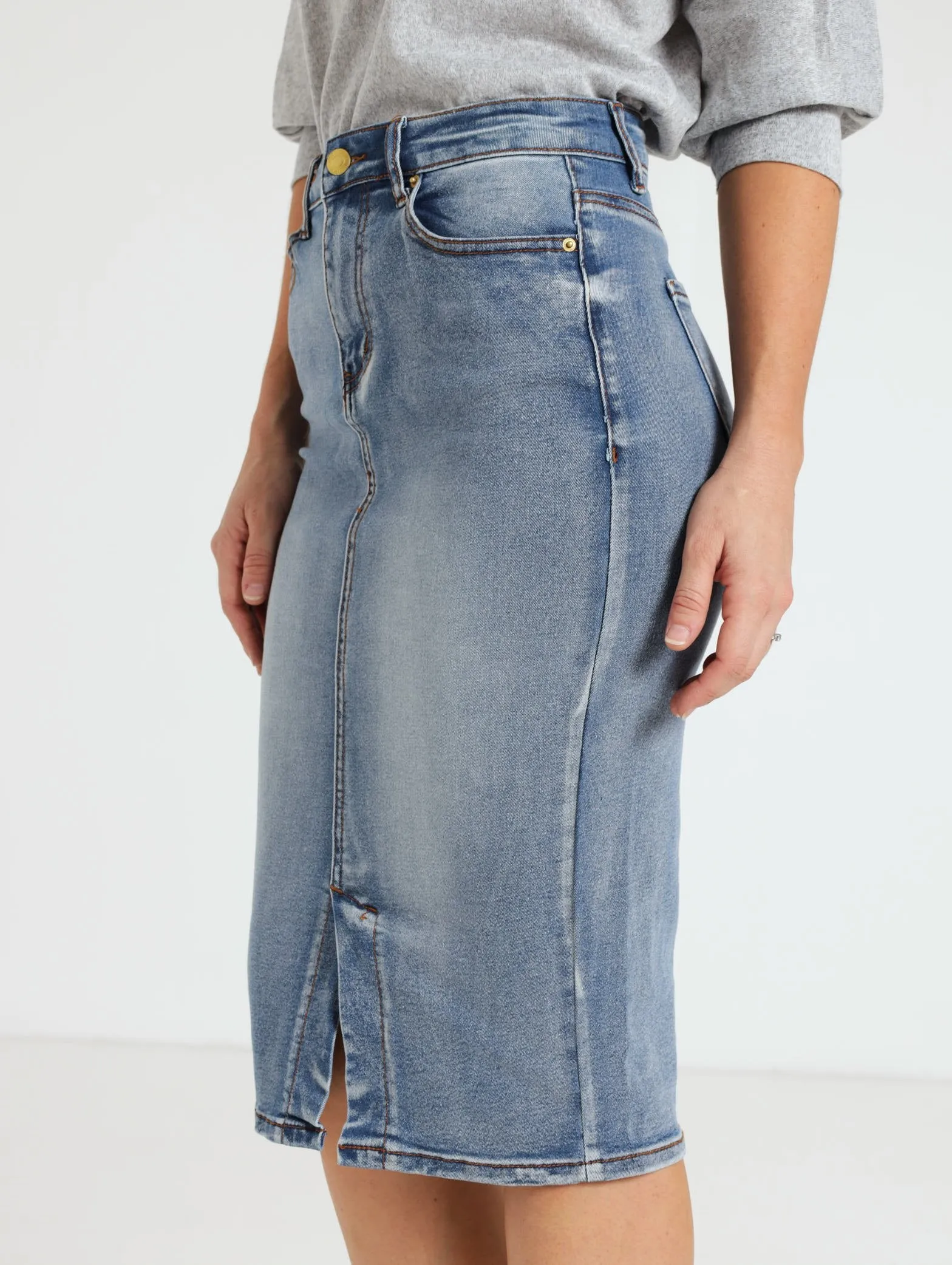 Denim Pencil Skirt - Dark Blue