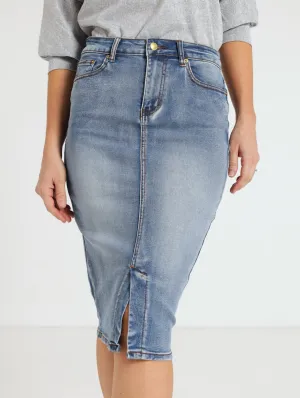 Denim Pencil Skirt - Dark Blue